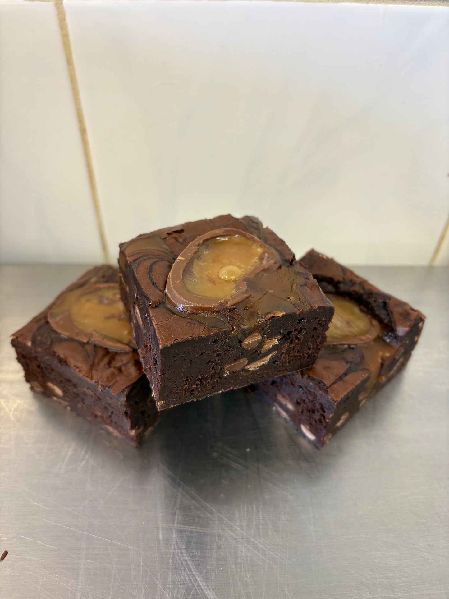 Double caramel egg brownie