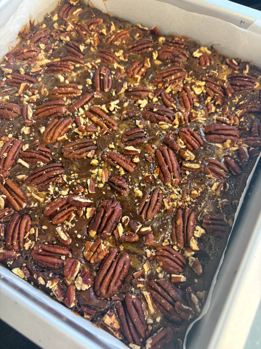 Maple pecan caramel brownie