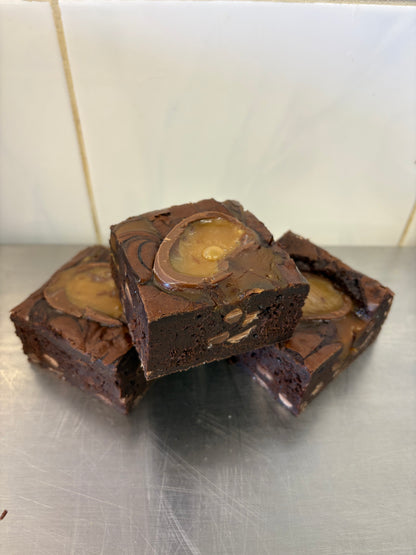 Double caramel egg brownie